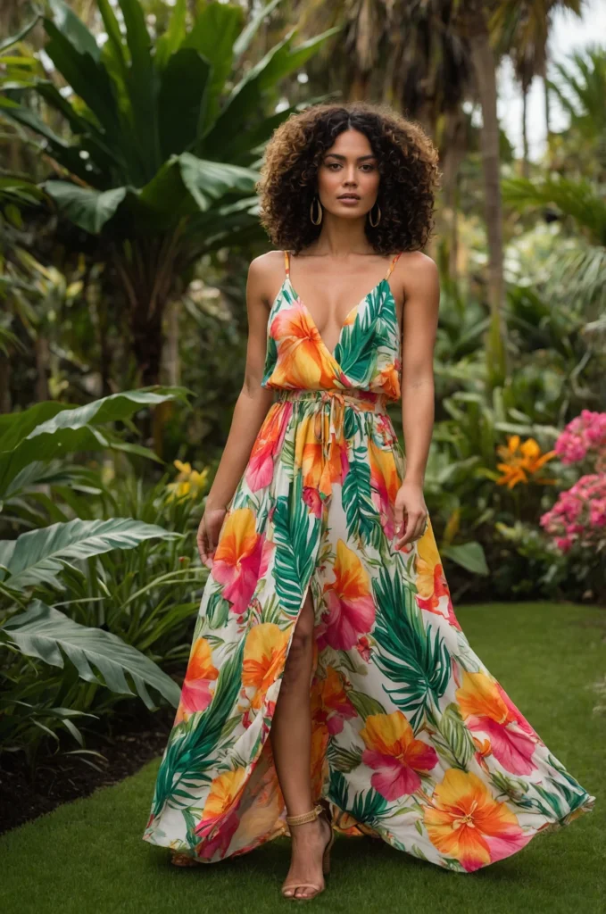 Bold Floral Print Maxi Dress