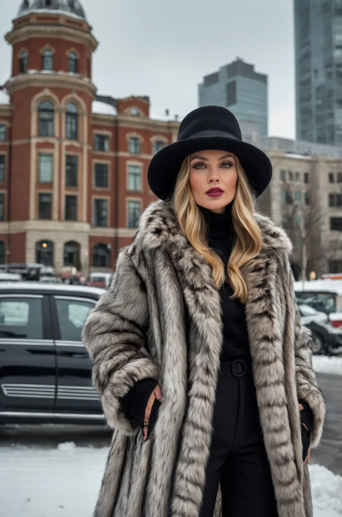 Faux Fur Coat with Statement Hat