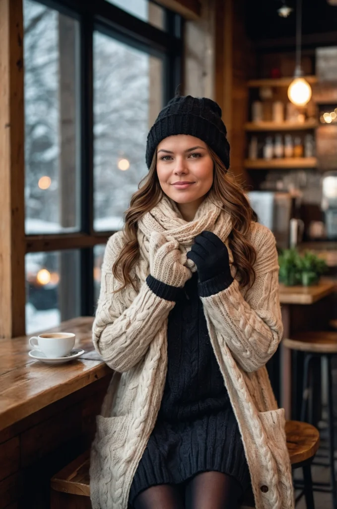 Cozy Layered Knit Dress with Leggings