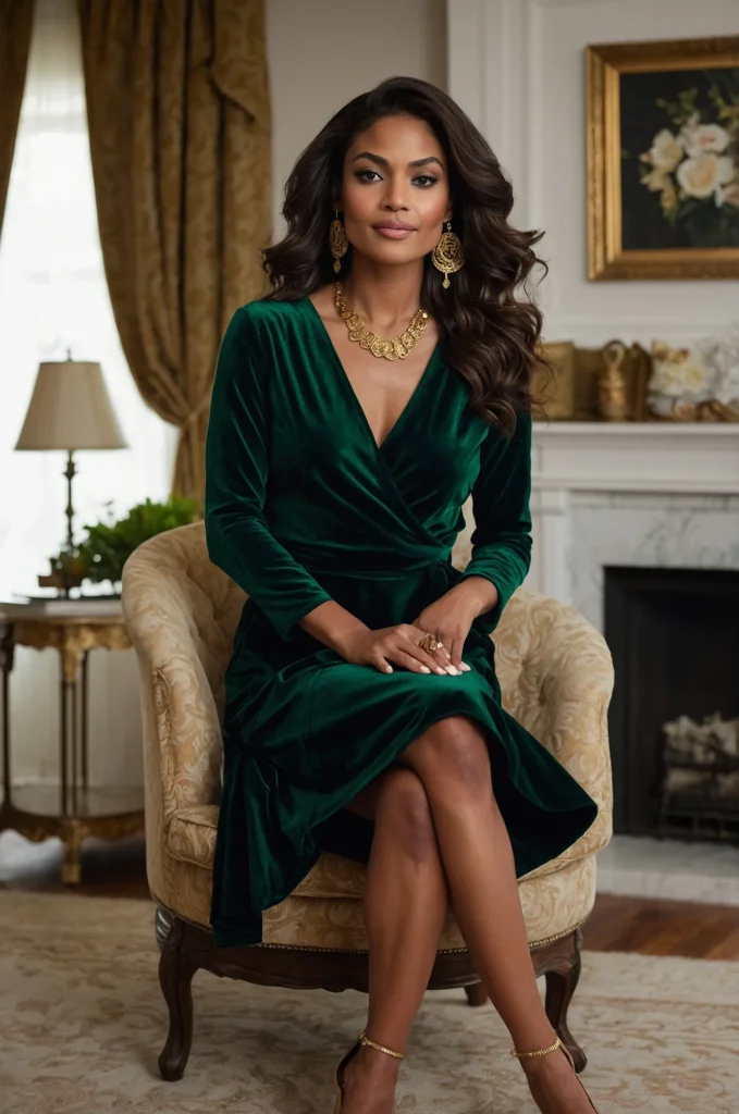 Emerald Green Velvet Wrap Dress