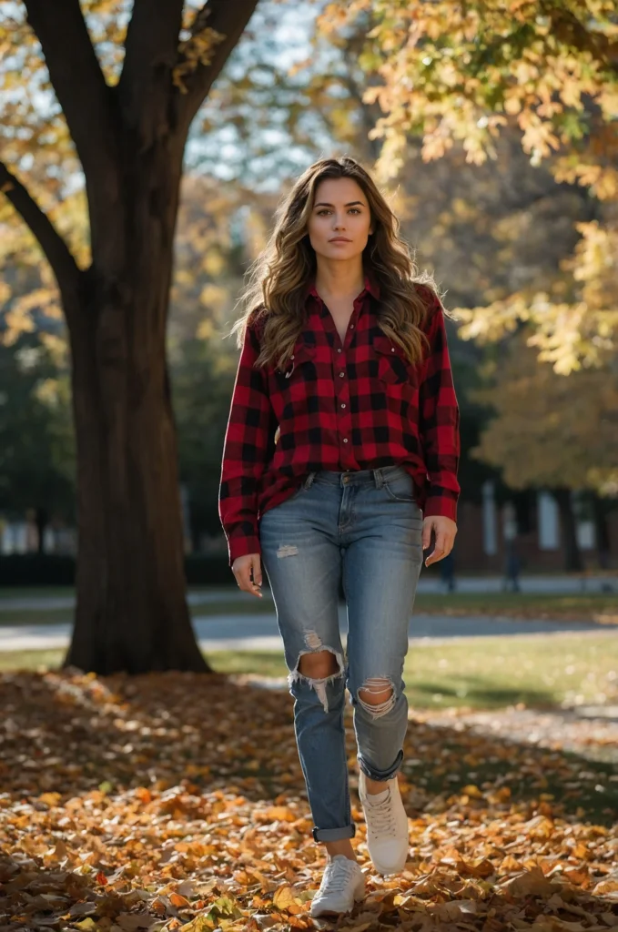 Flannel Shirt and Distressed Jeans