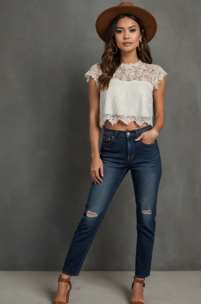 High-Waisted Jeans and a Lace Top