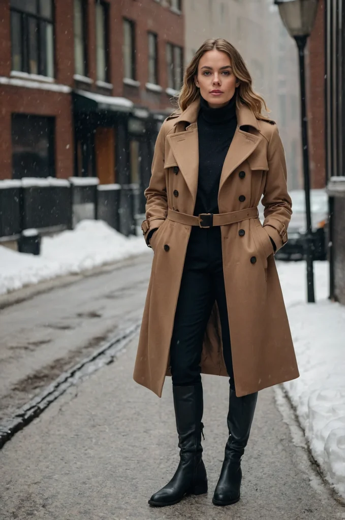 Winter Wool Trench Coat with Belt