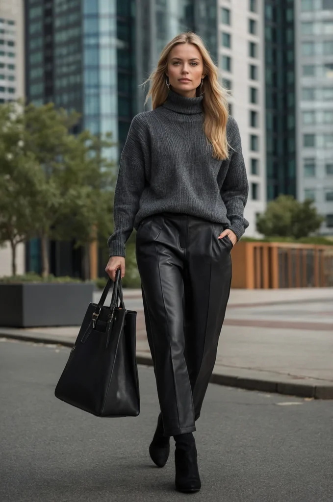 Turtleneck and Wide-Leg Pants