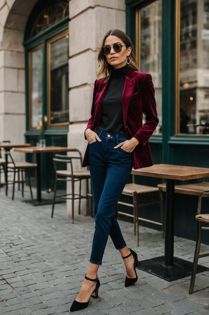 Velvet Blazer and Jeans