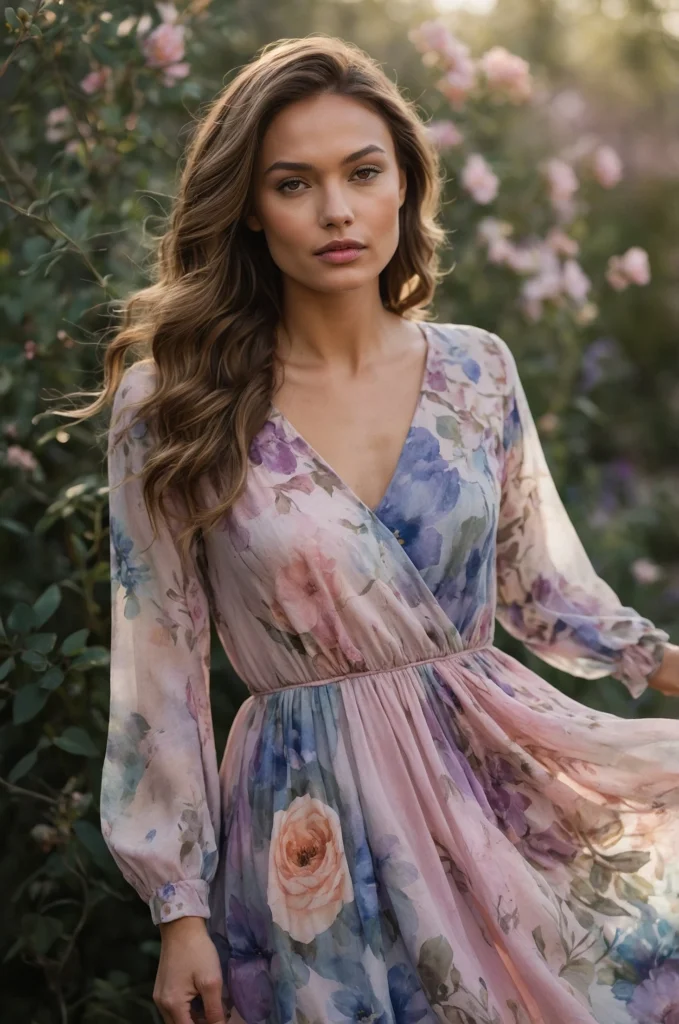 Watercolor Floral Print Dress