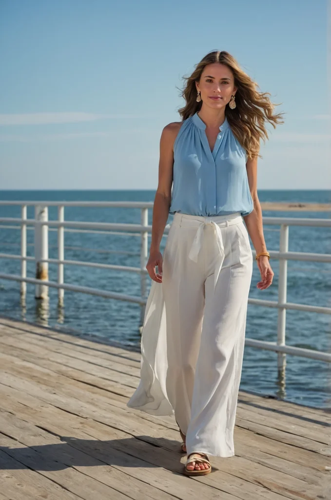 Flowing Blouse and Wide-Leg Pants