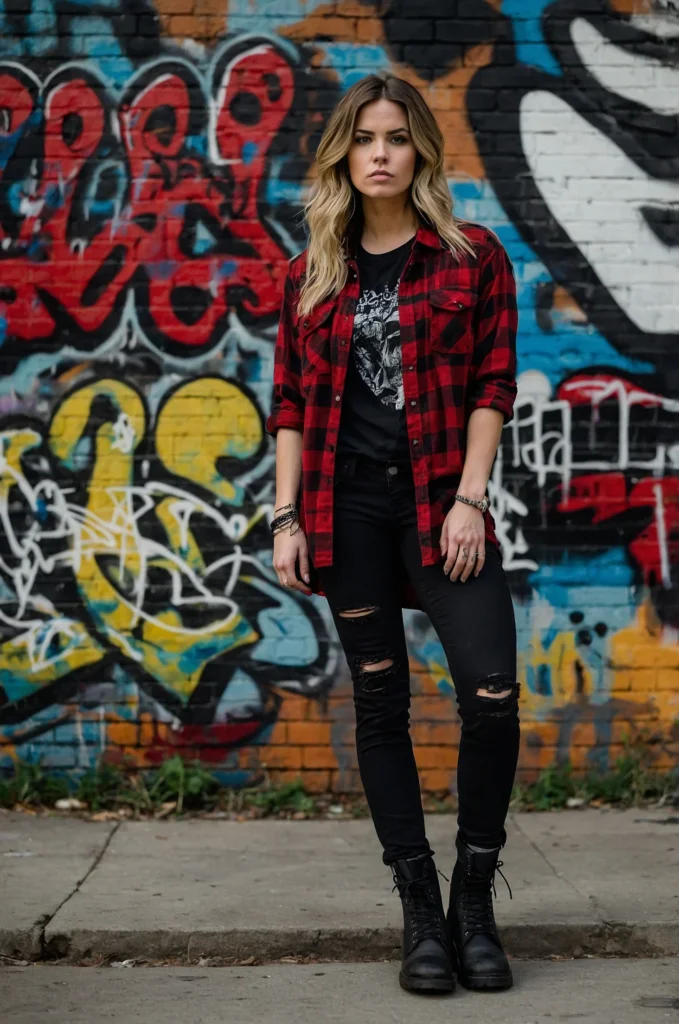 Plaid Shirt and Black Jeans