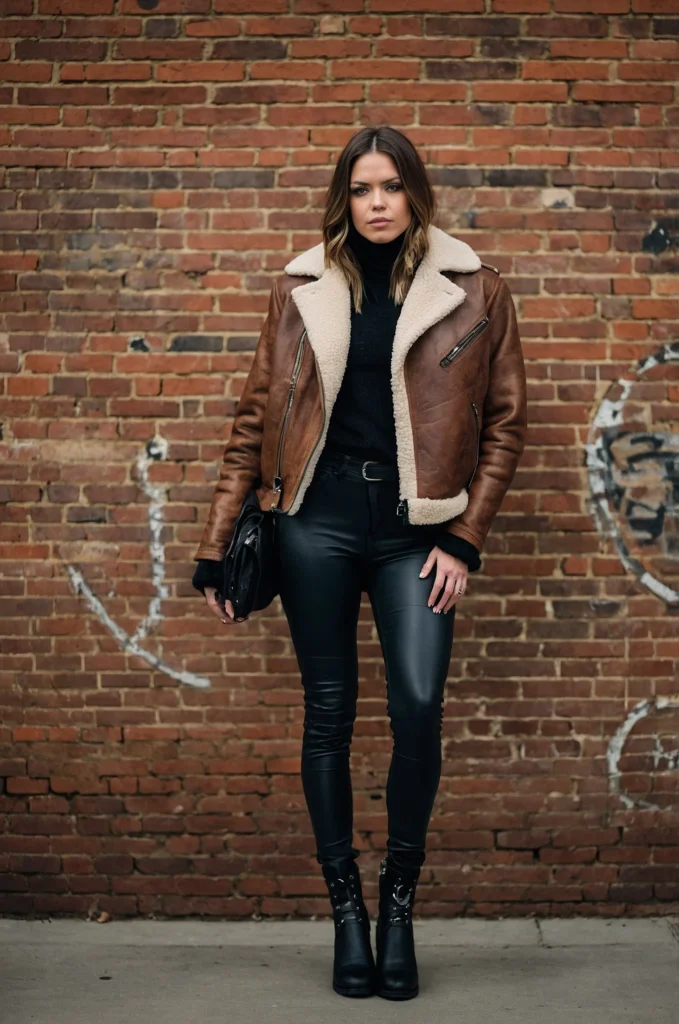 Shearling Jacket and Leather Leggings