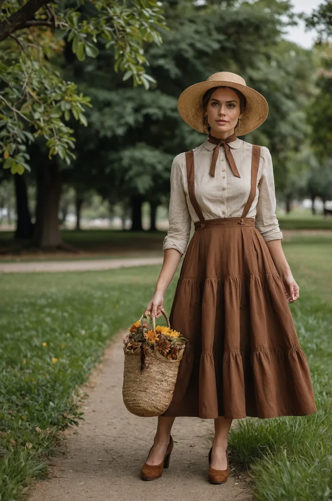 Walking Dress with a Bonnet