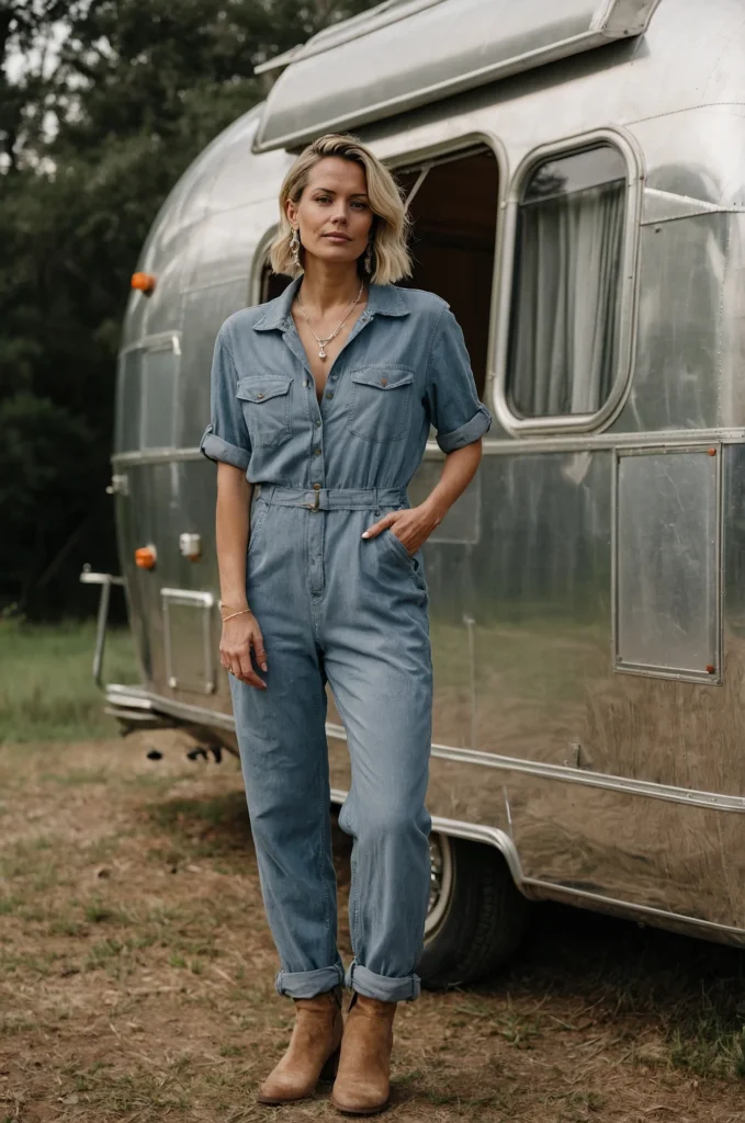 Denim Jumpsuit and Ankle Boots