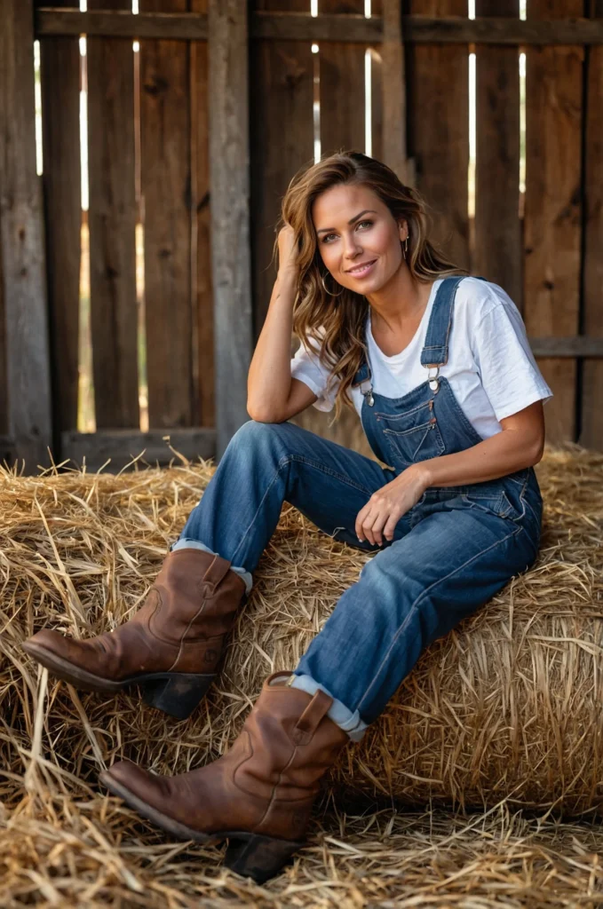 Denim Overalls and Boots