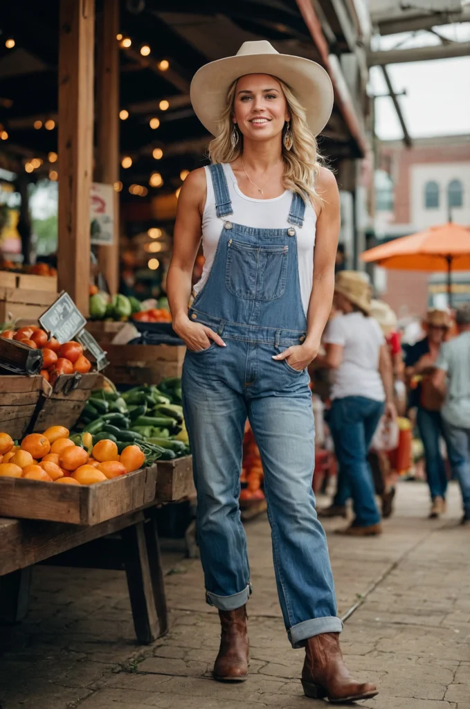 Denim Overalls and Tank Top