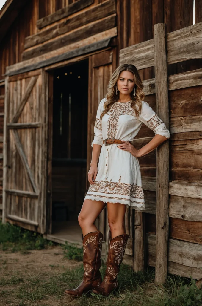 Embroidered Dress and Boots