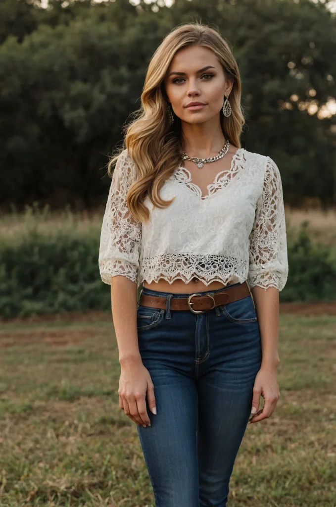 High-Waisted Jeans and Lace Top