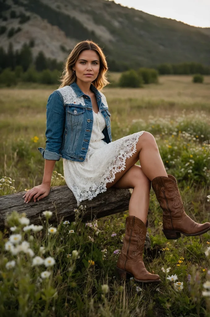 White Lace Dress and Cowboy Boots