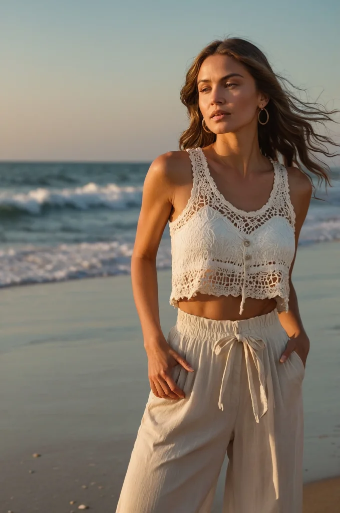 Crochet Tank Top and Flowy Wide-Leg Pants
