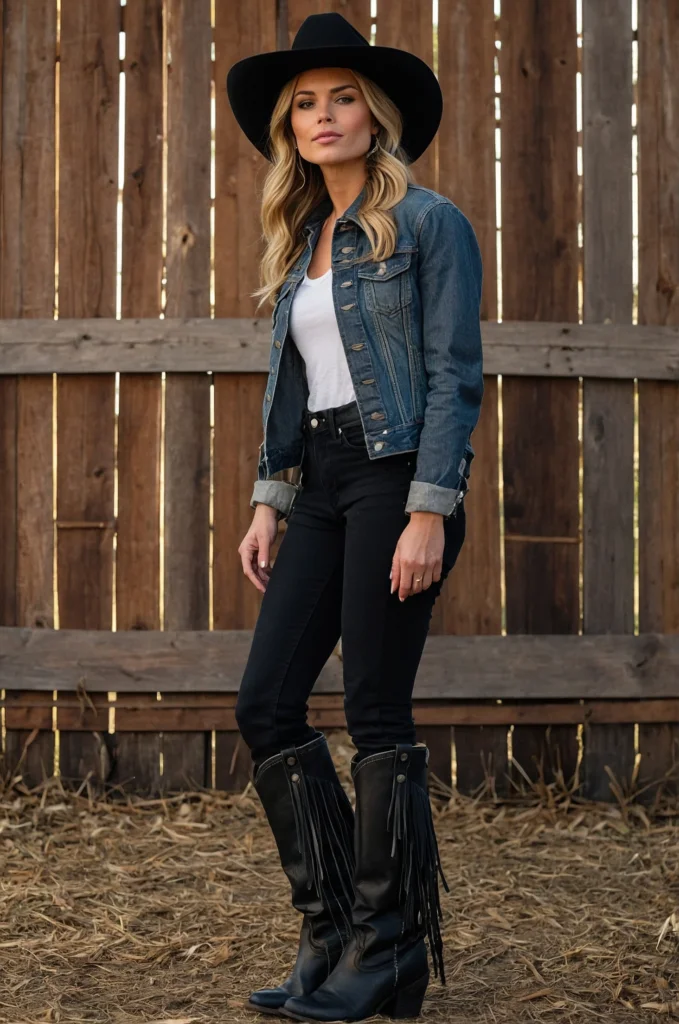 Fringe Denim Jacket and Black Jeans
