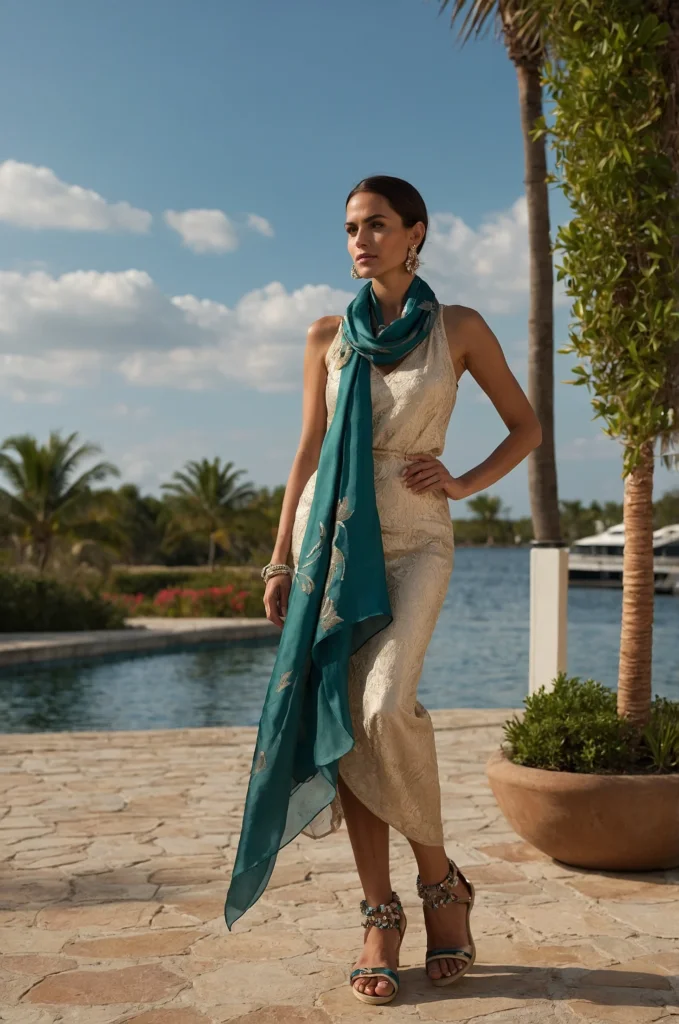 Embellished Sandals and Silk Scarf