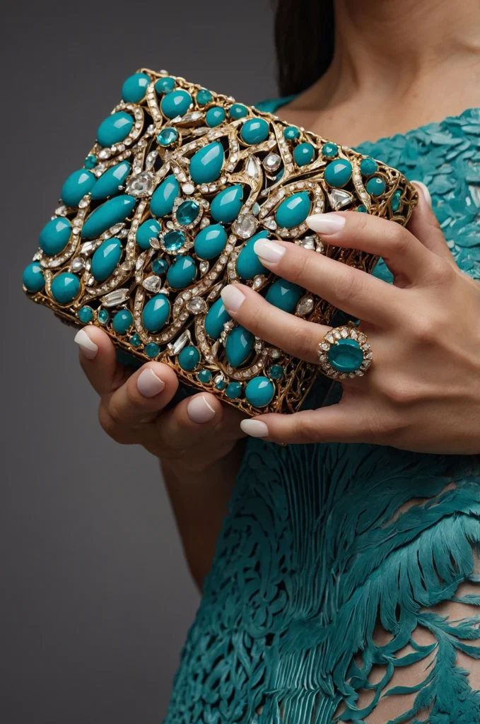Statement Turquoise Cuff and Embellished Clutch