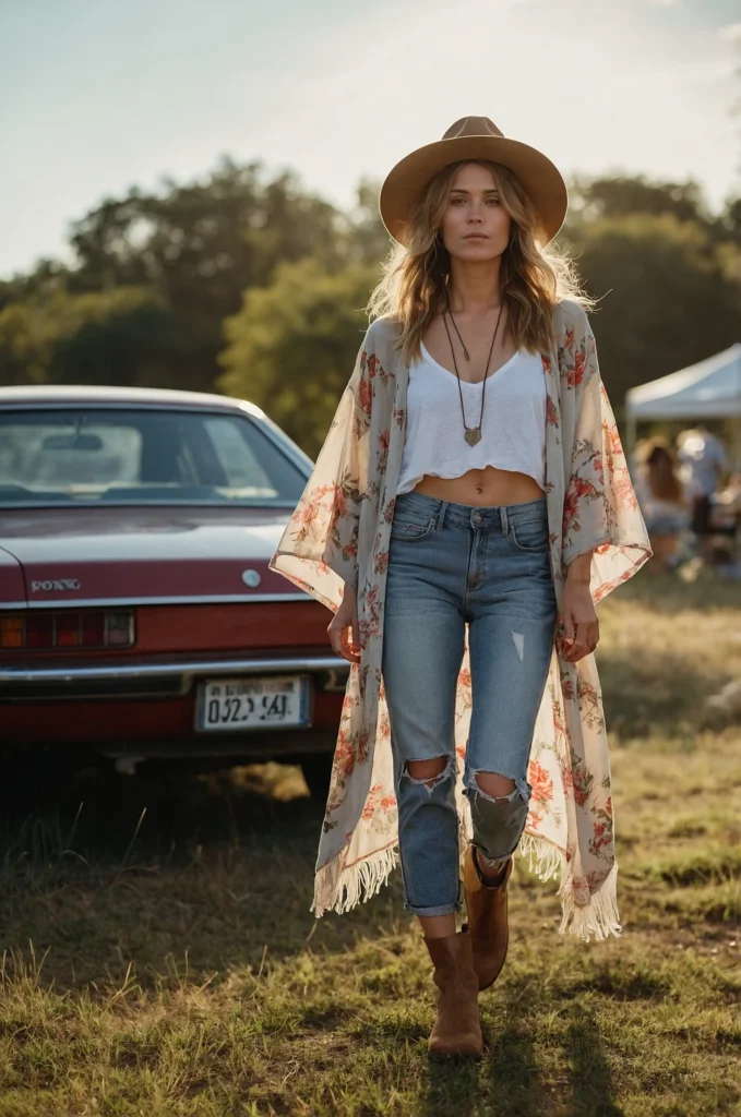A Fringed Kimono & Denim Shorts