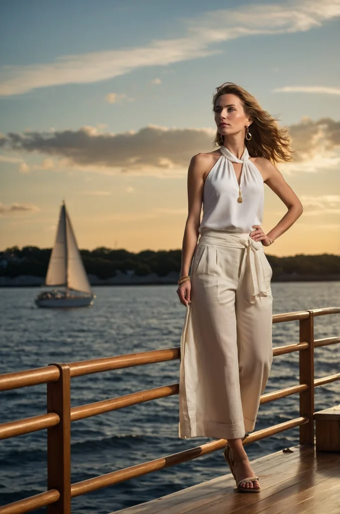 The Halter-Neck Top & White Trousers
