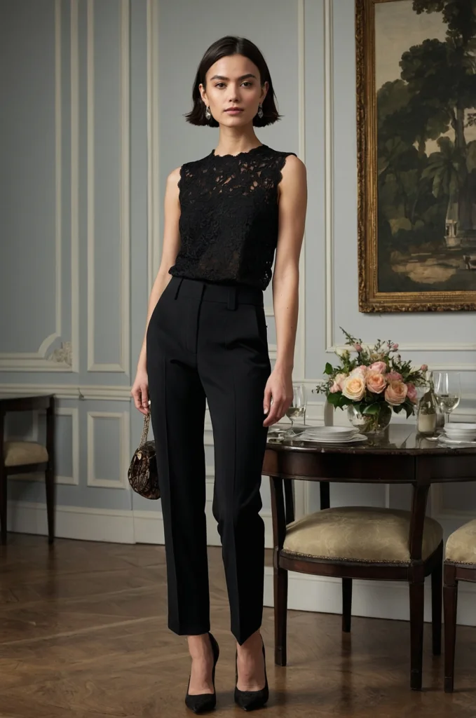 The Lace Shell Top & Crepe Trousers