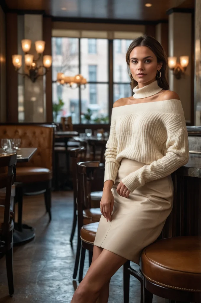 The Off-Shoulder Sweater & Satin Skirt
