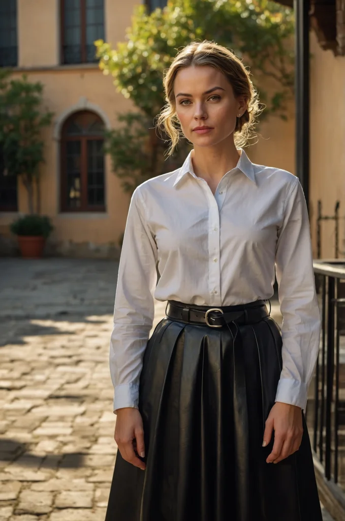A Crisp White Shirt & Black Midi Skirt