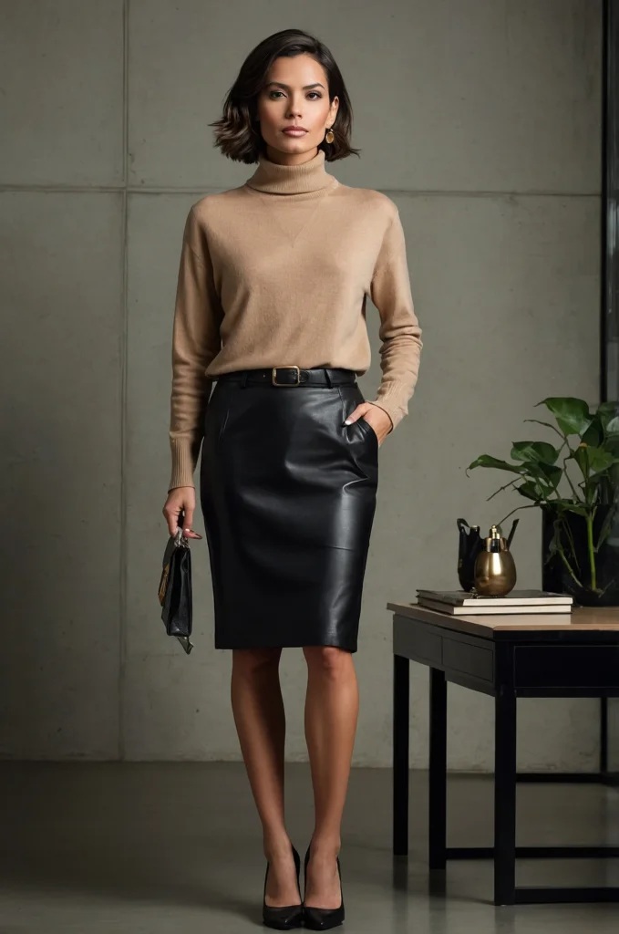 Leather Pencil Skirt and Cashmere