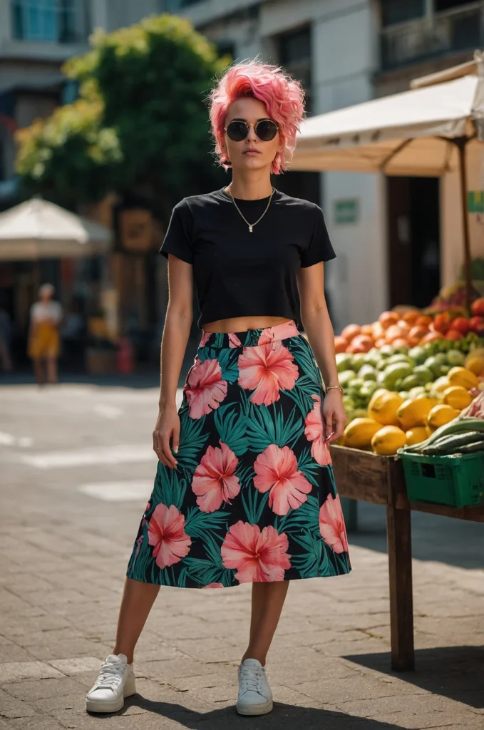 Cropped T-Shirt and a Floral Midi Skirt