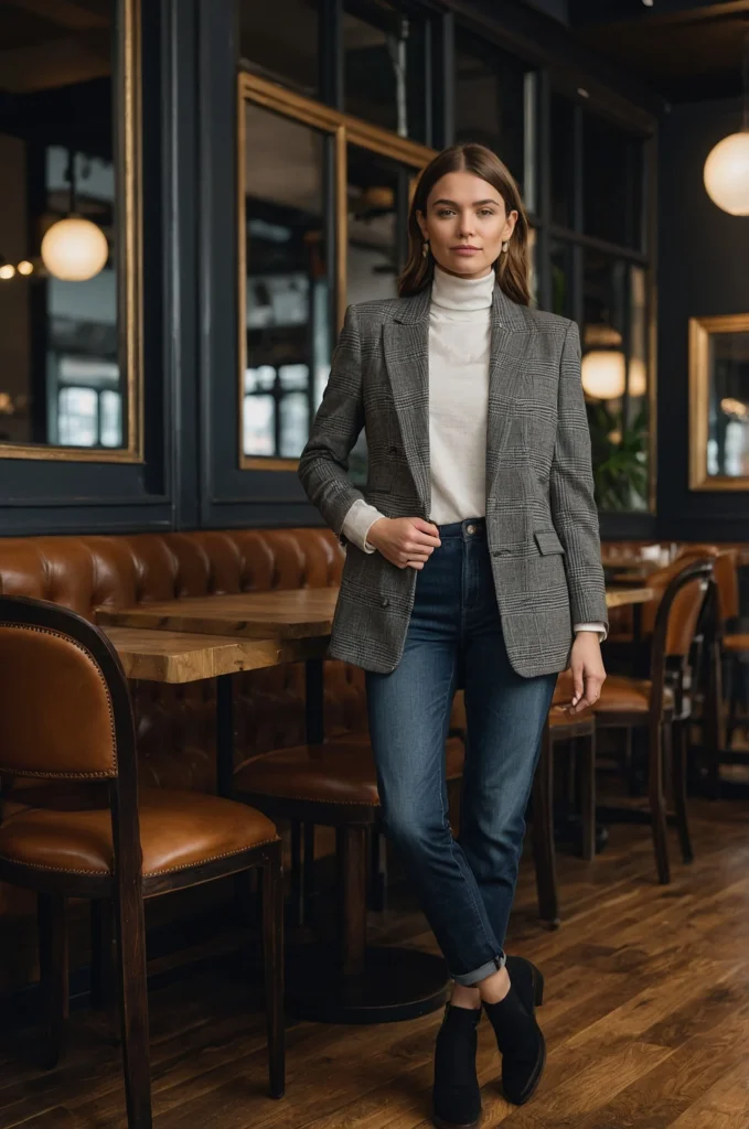 Blazer with a Fine-Knit Turtleneck