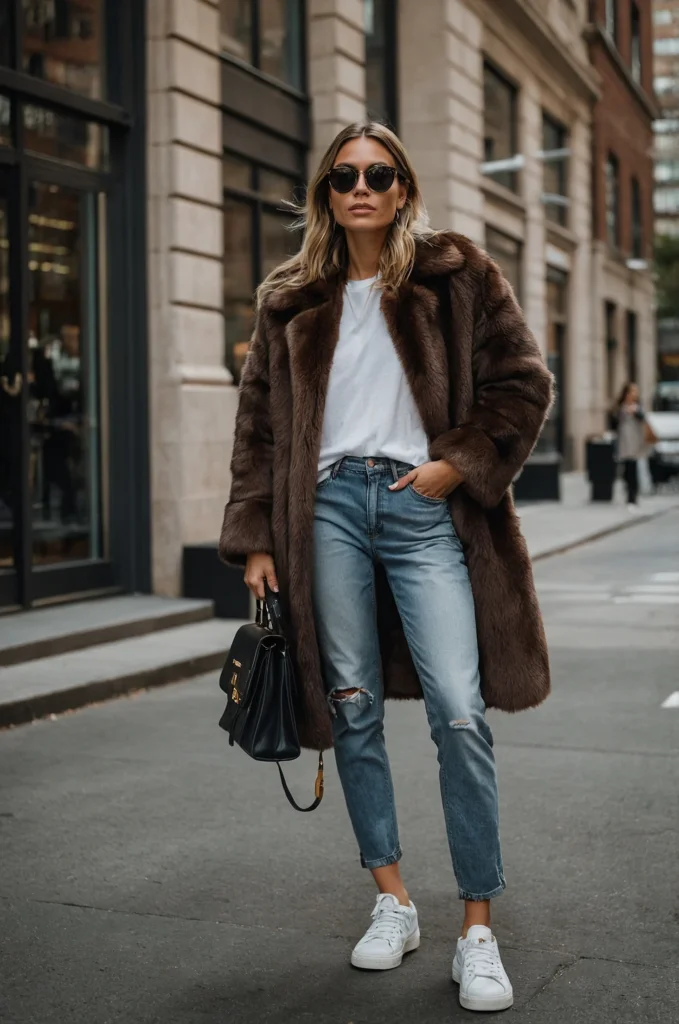 Faux Fur Coat and a Simple Tee