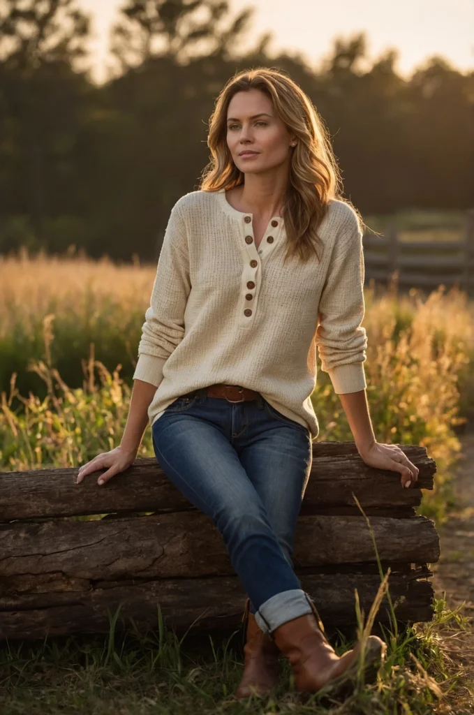 A Henley Top & Jeans