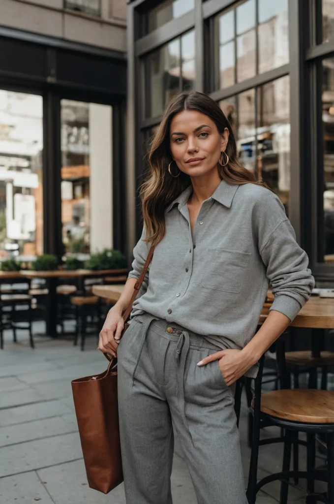A Denim Shirt & Knit Pants