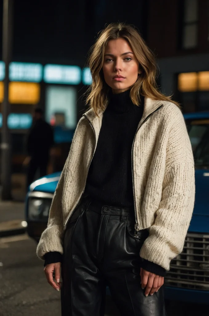 A Half-Zip & Leather Pants