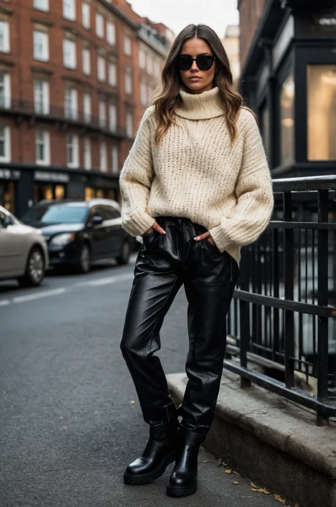 A Half-Zip & Leather Pants