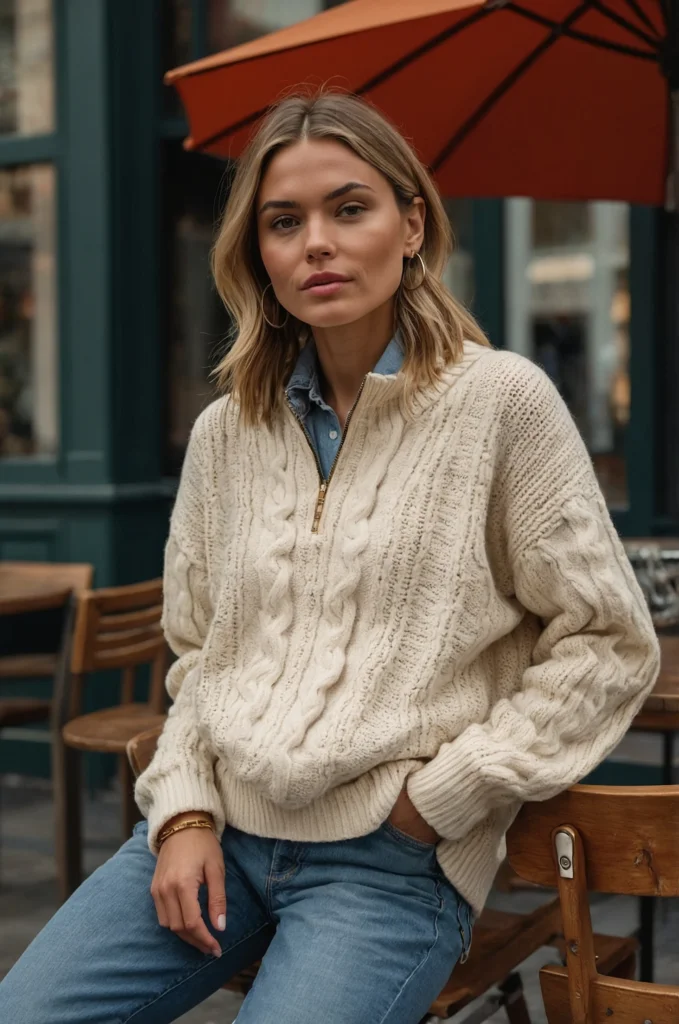 A Half-Zip Sweater & Jeans