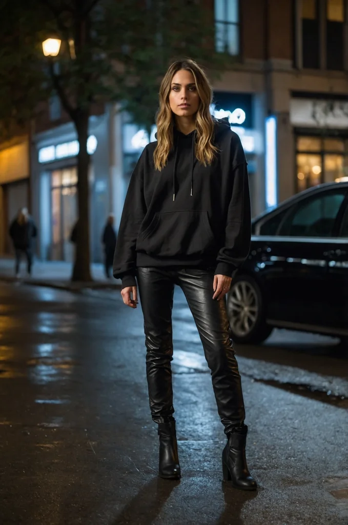 A Hoodie & Leather Pants