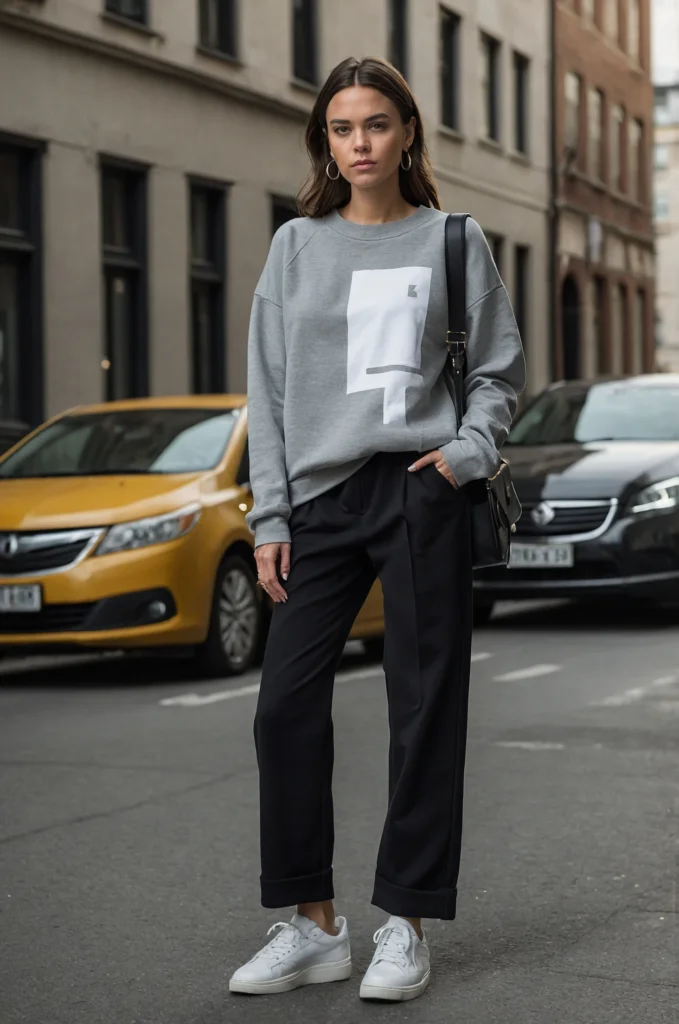 A Sweatshirt & Tailored Trousers