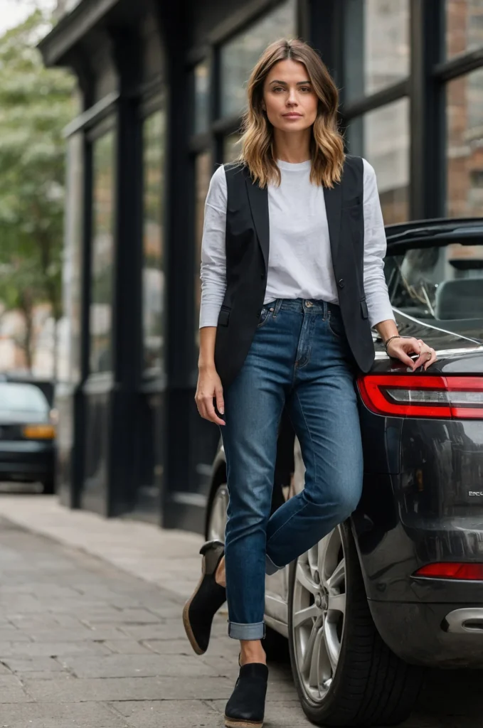A Tailored Vest Over a T-Shirt
