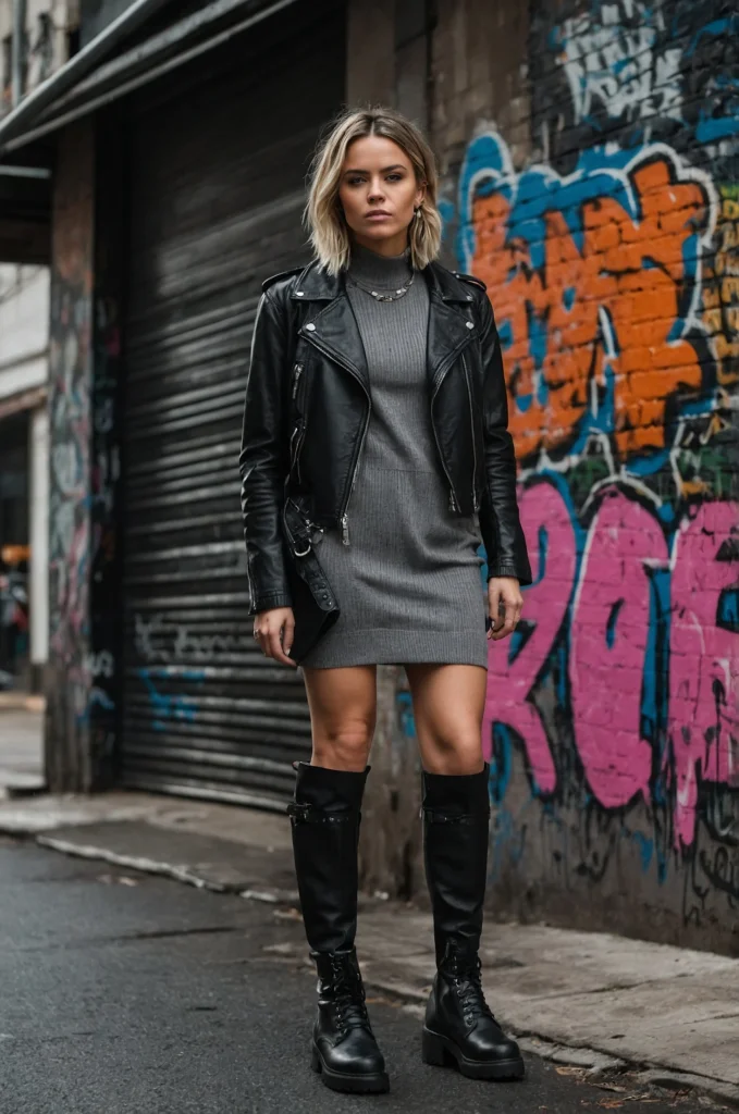 Knit Dress & Combat Boots