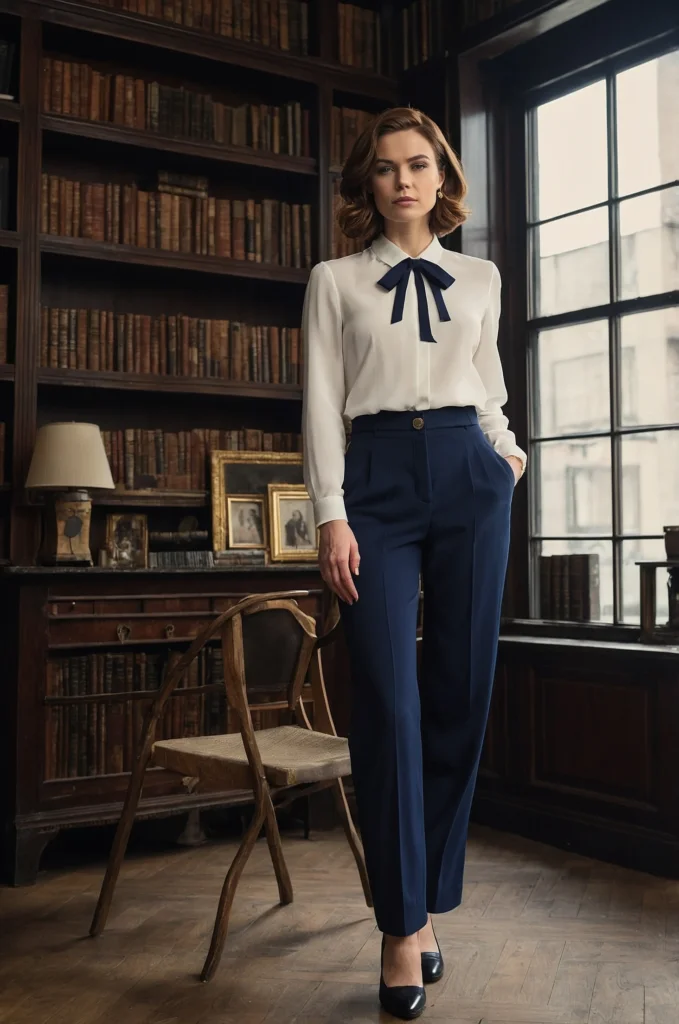Chic Navy Wide-Leg Trousers Ensemble