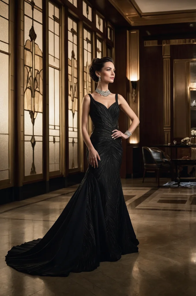 Classic Black Crepe Gown with Diamonds