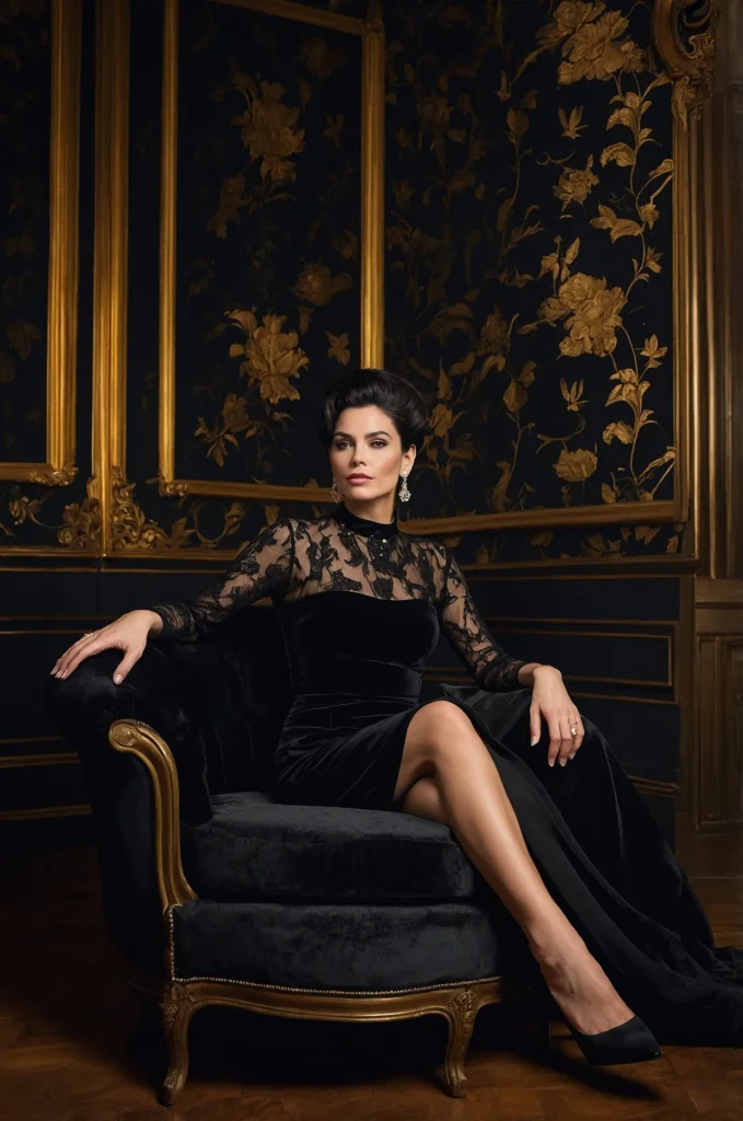 Elegant Black Velvet and Lace Cocktail Dress