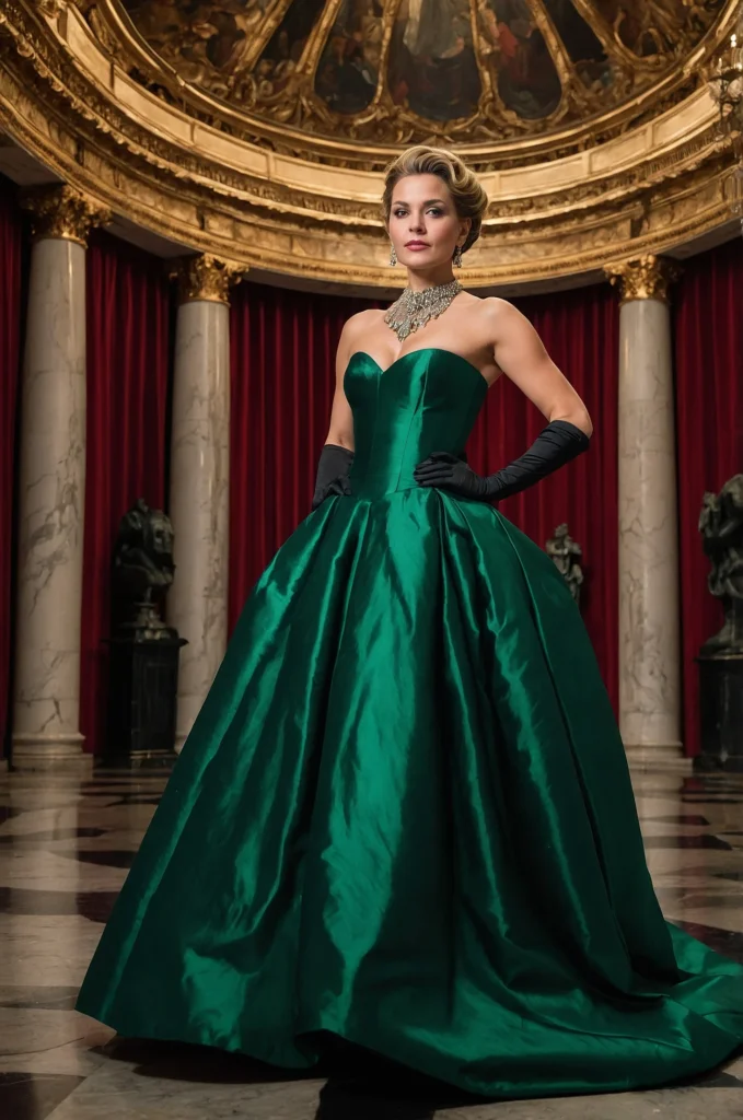 Emerald and Black Velvet Evening Ensemble
