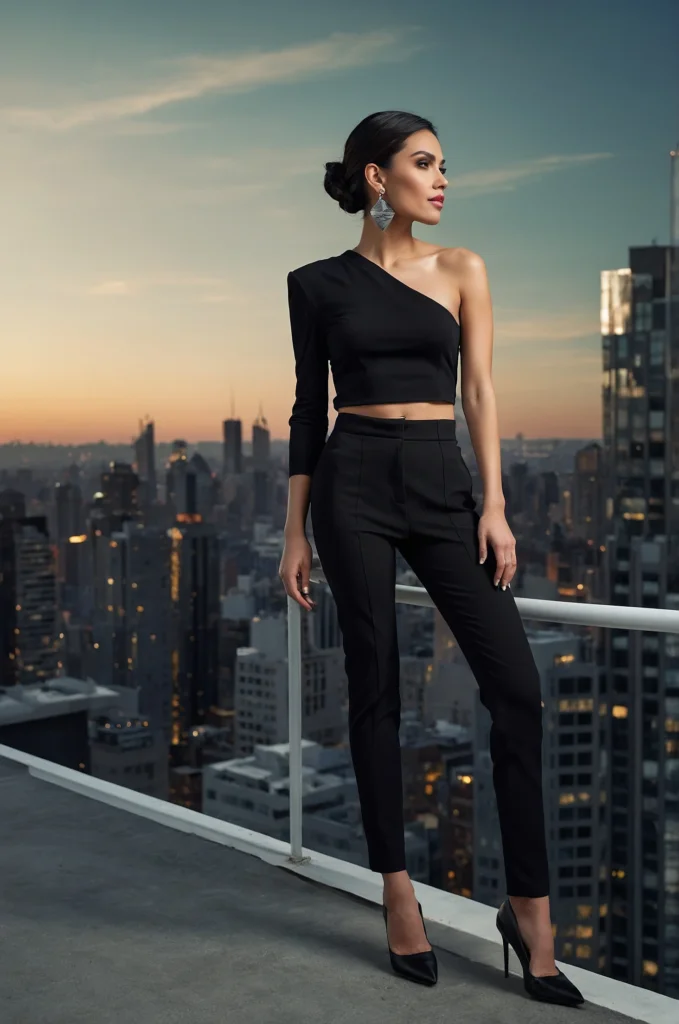A One-Shoulder Top & Tailored Trousers