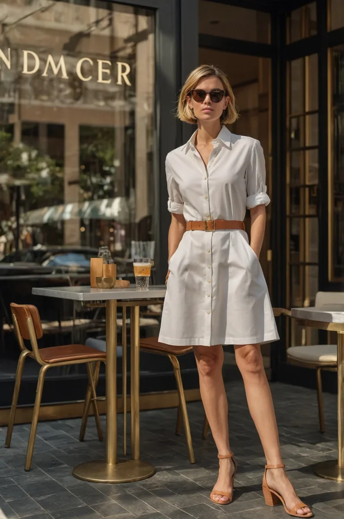 The Classic Belted Poplin & Tan Slides