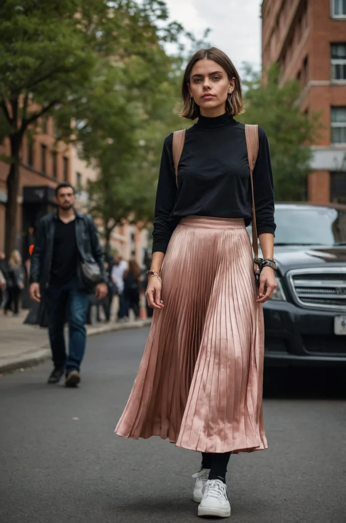 A Midi Skirt & Sneakers