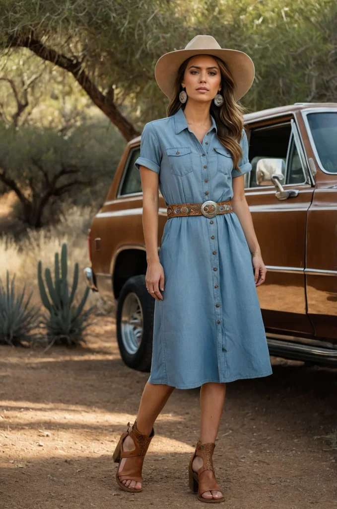 Chambray Dress with a Concho Belt